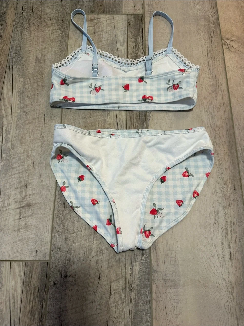 abercrombie kids Light Blue Gingham Bikini with Red Cherry Print